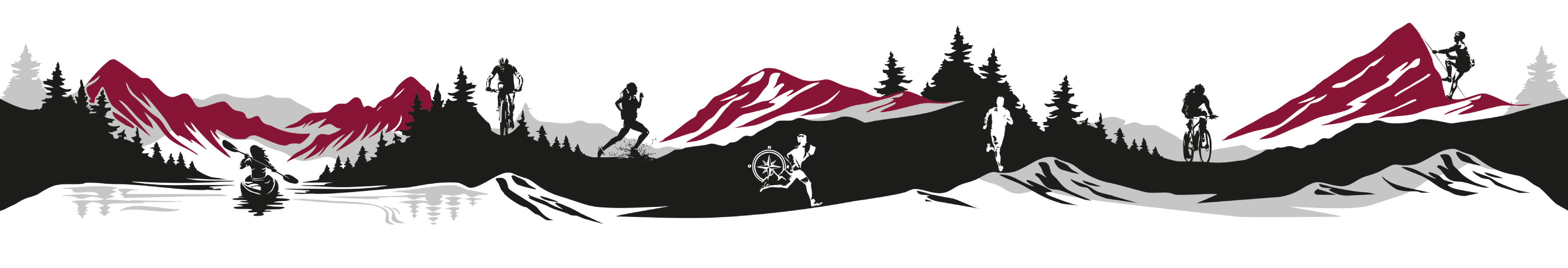 Silhouettes de sports de nature : kayak, VTT, trail, orientation, escalade